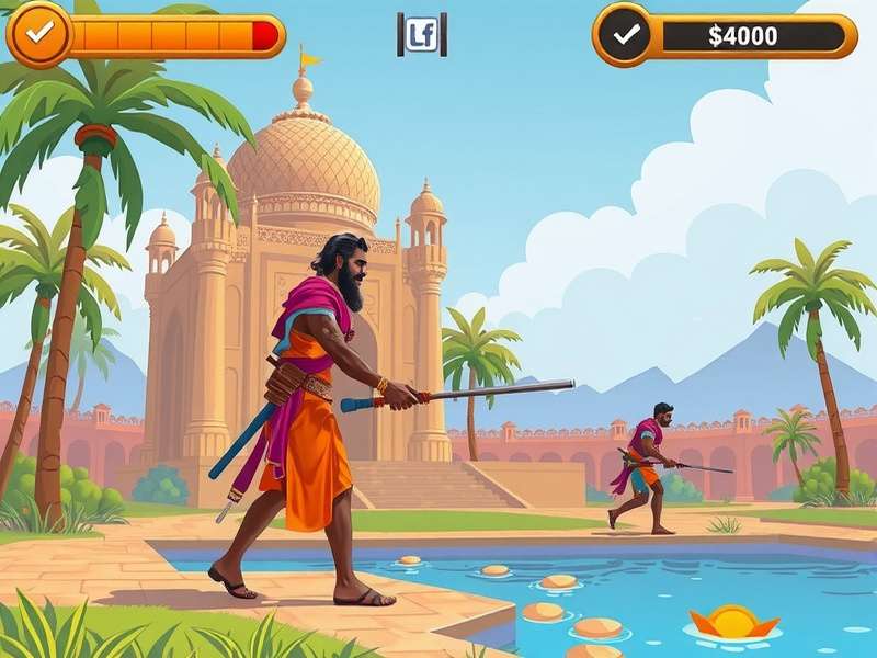 Vector Game character performing parkour moves over city rooftops