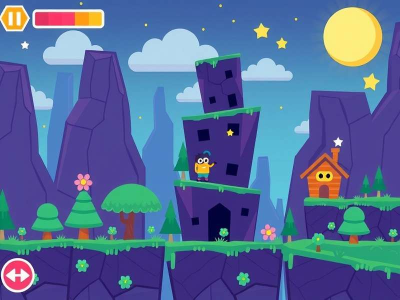 Vector game parkour action scene showing character running and jumping