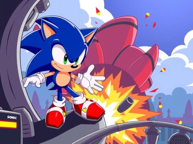 Vector game character performing parkour over city rooftops at sunset