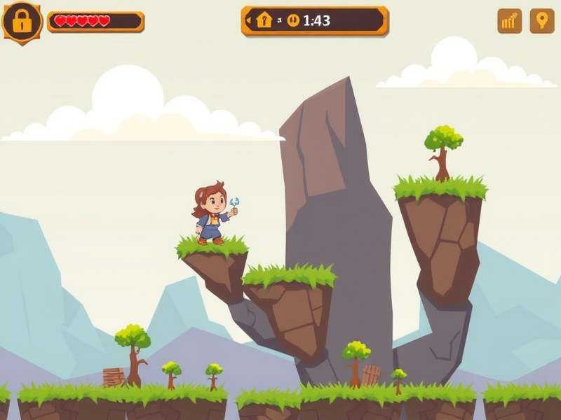 Vector Game parkour action scene with character vaulting over obstacles
