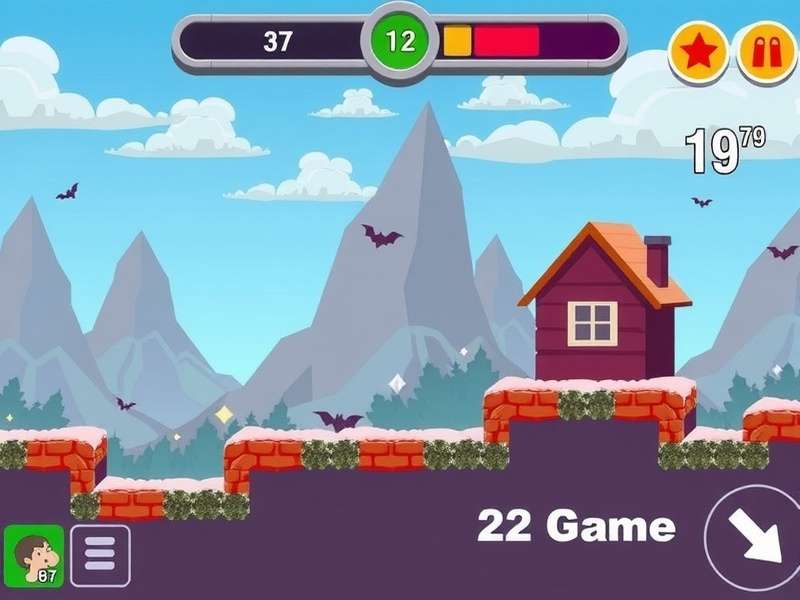 Vector Game Parkour Action Scene - Silhouette character performing a wall jump