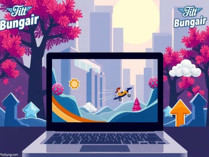 Vector Game parkour gameplay showing stickman running, jumping and sliding on laptop screen