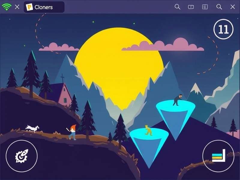 Vector game parkour runner gameplay screenshot showing silhouette character running across rooftops